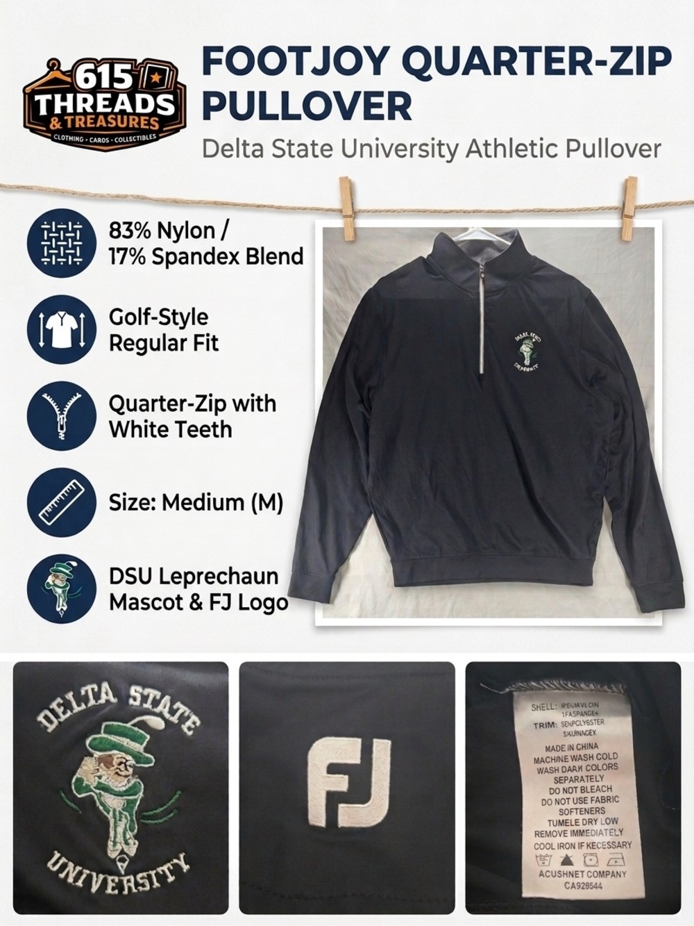 FootJoy Black Delta State University Quarter-Zip Pullover